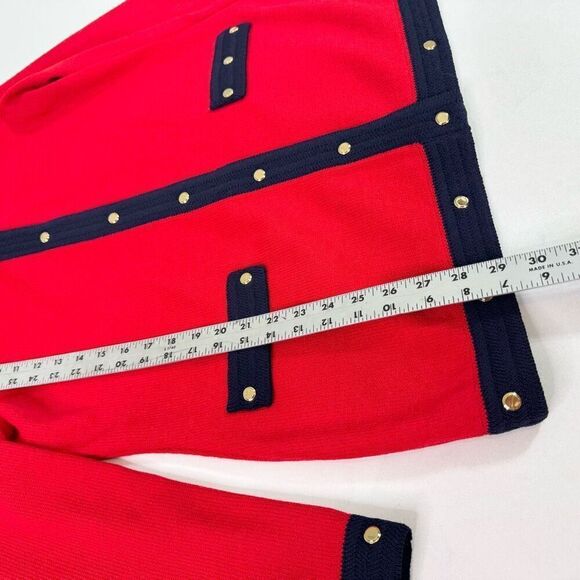 St. John Cardigan Sweater Womens 8 Red Blue Gold Buttons Old Money Preppy Santan - Picture 3 of 7